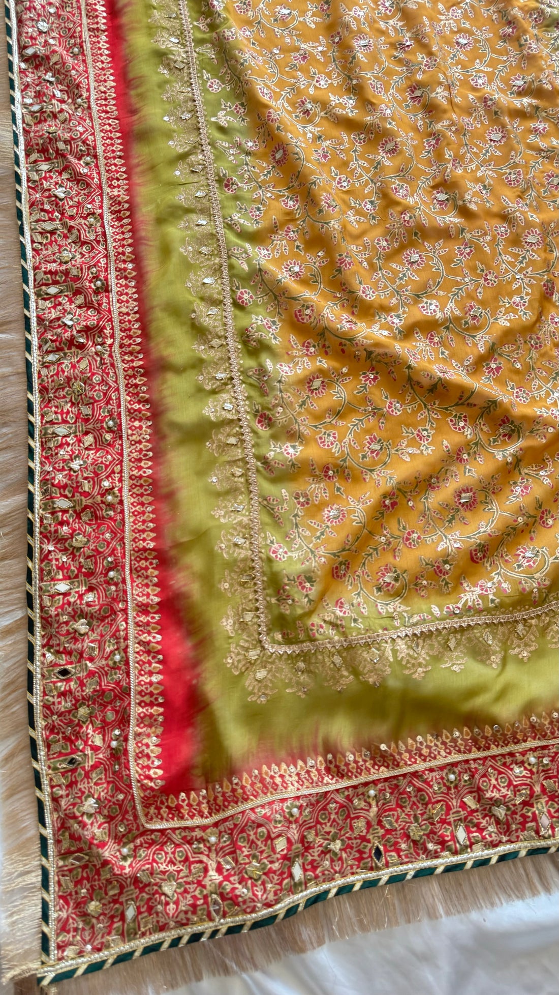 Yellow Three-Shaded Medium Silk Dupatta