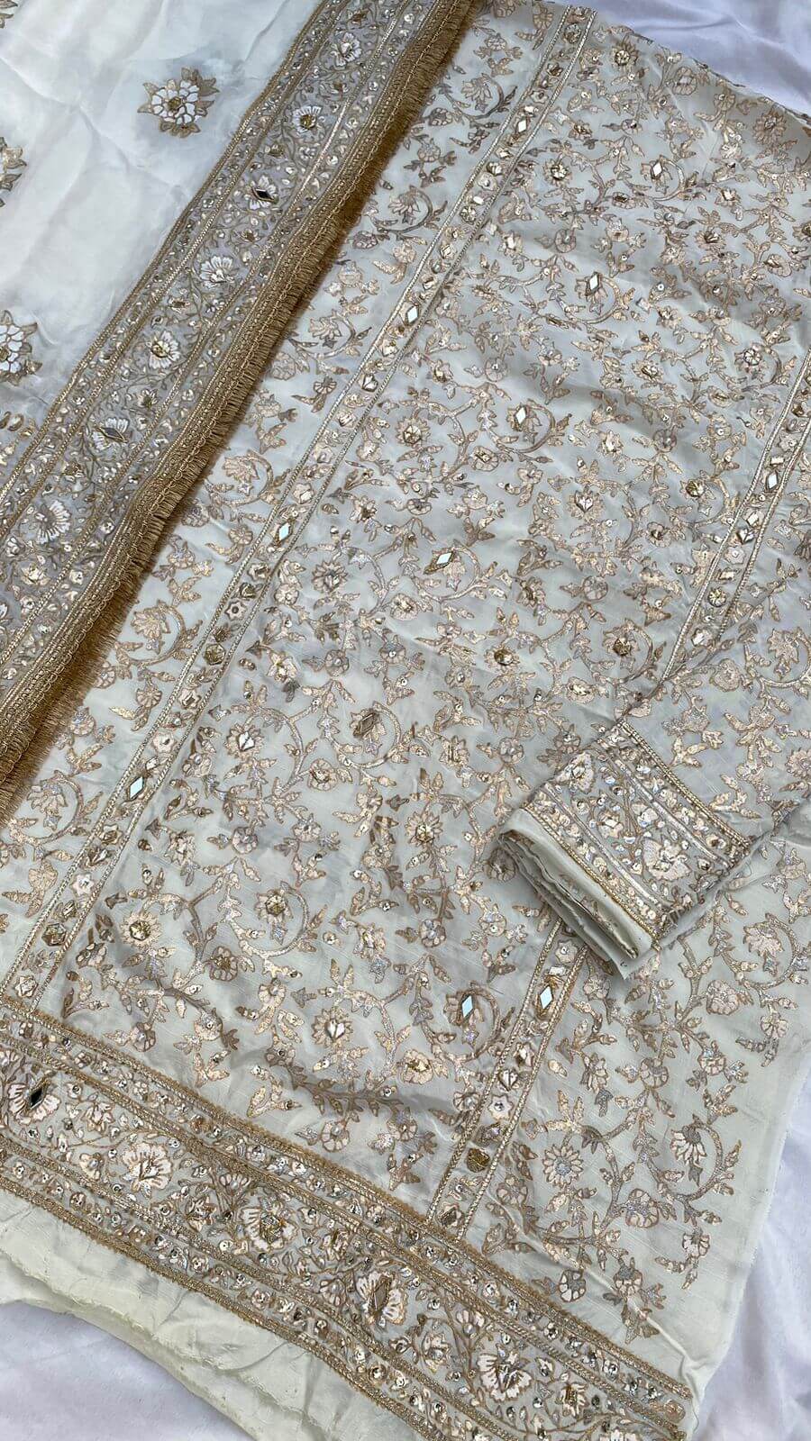 Unstitched Cream White Raw Silk Set