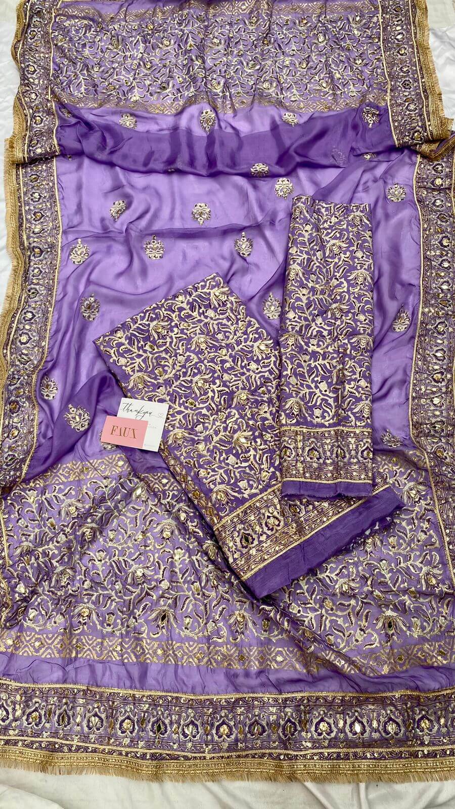 Unstitched Lavender White Raw Silk Set