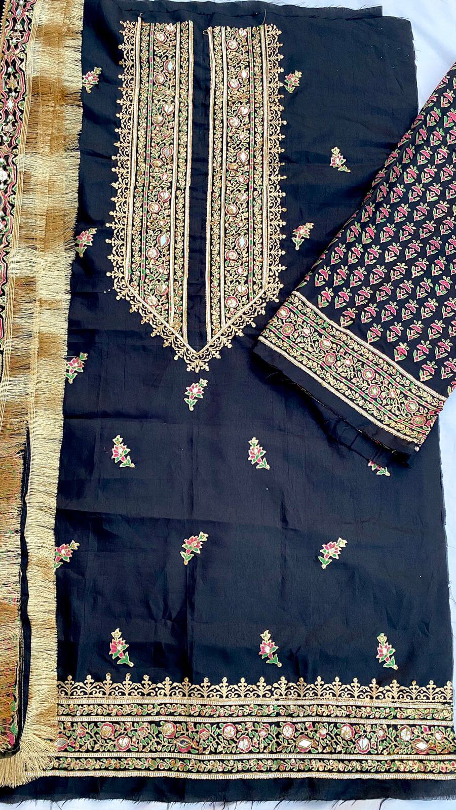 Embellished Katan Silk Jet Black Suit