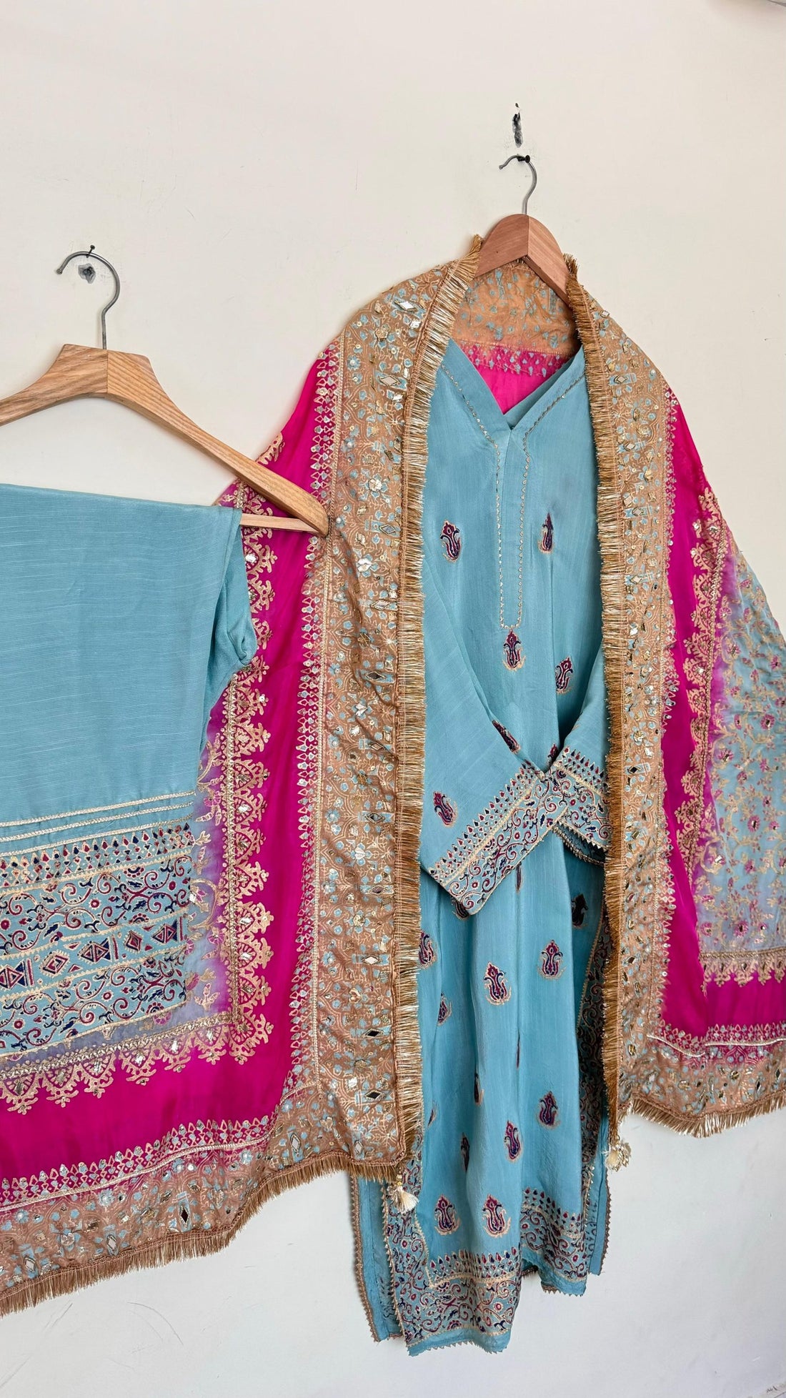 Stitched Sky Blue Raw Silk Suit