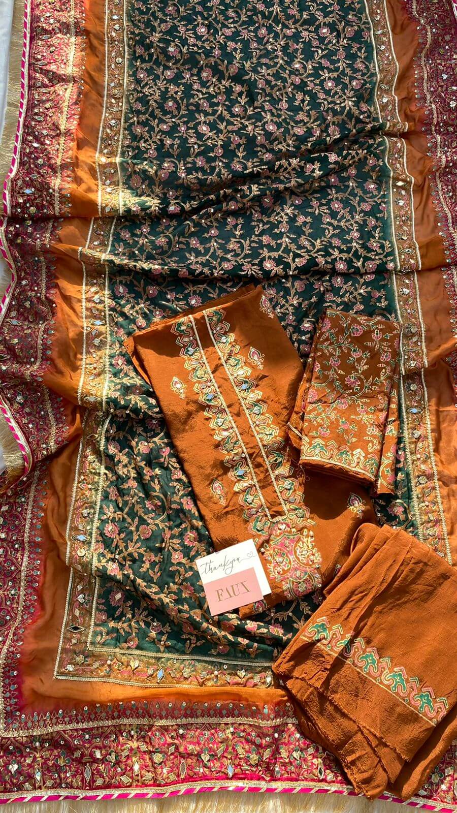 Burnt Orange Multi Dupatta Raw Silk Set