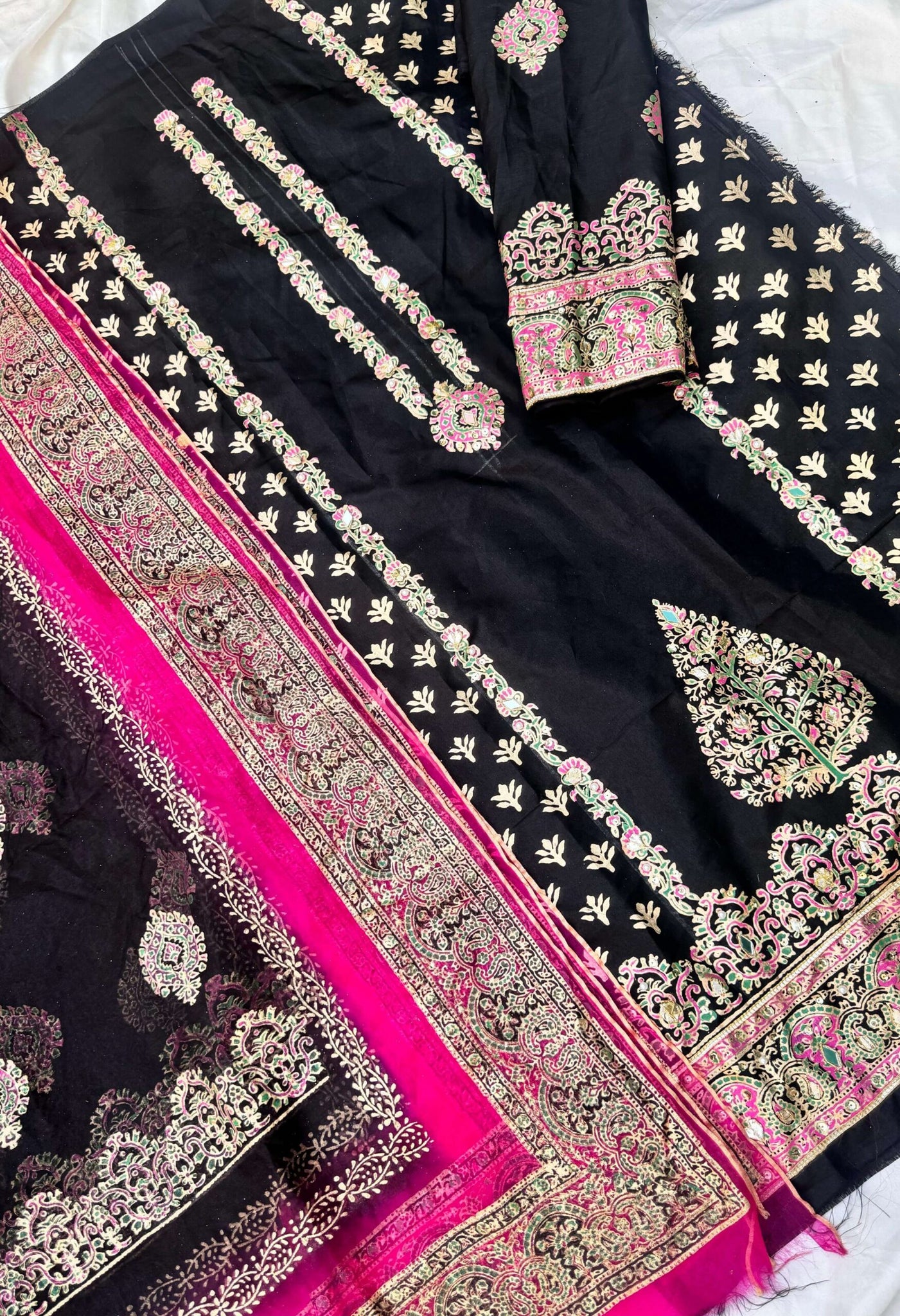 Black Embellished Raw Silk Suit