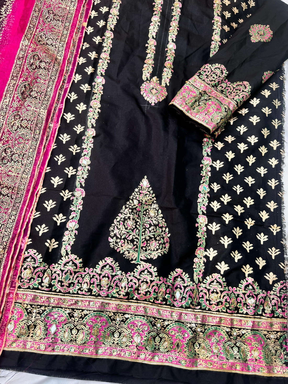 Black Embellished Raw Silk Suit