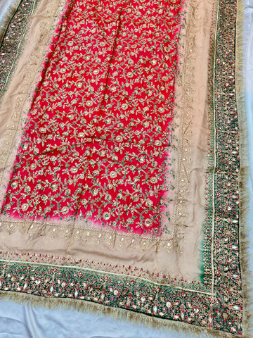 Red & Green Multi China Silk Dupatta