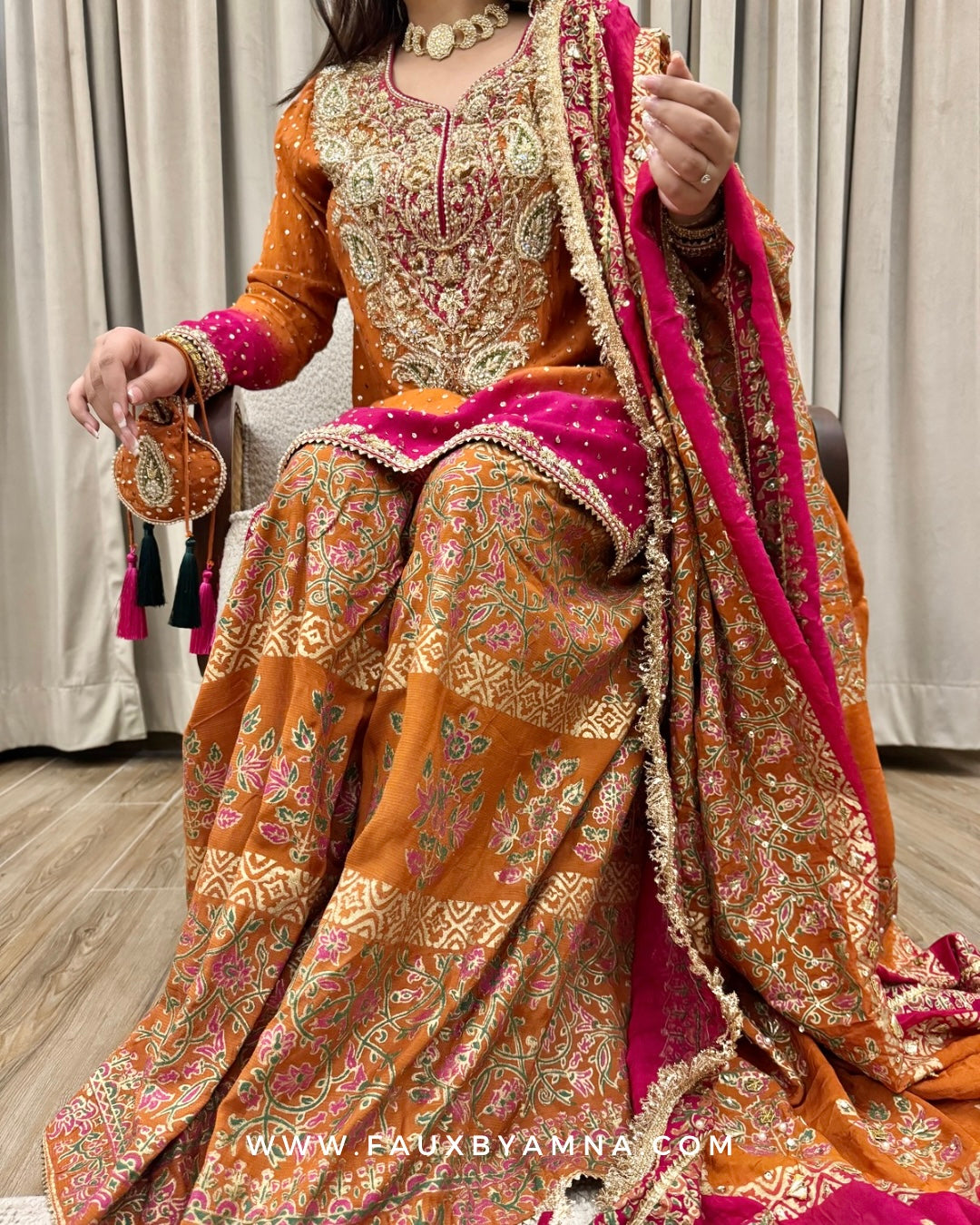 Orange & Pink Two-Shaded Silk Dupatta