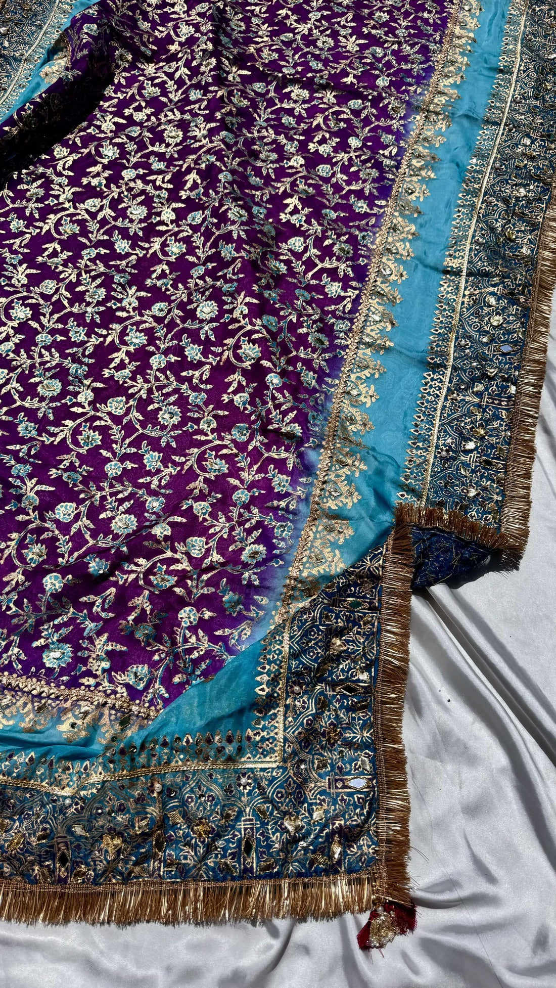 Purple and Blue Embellished Dupatta