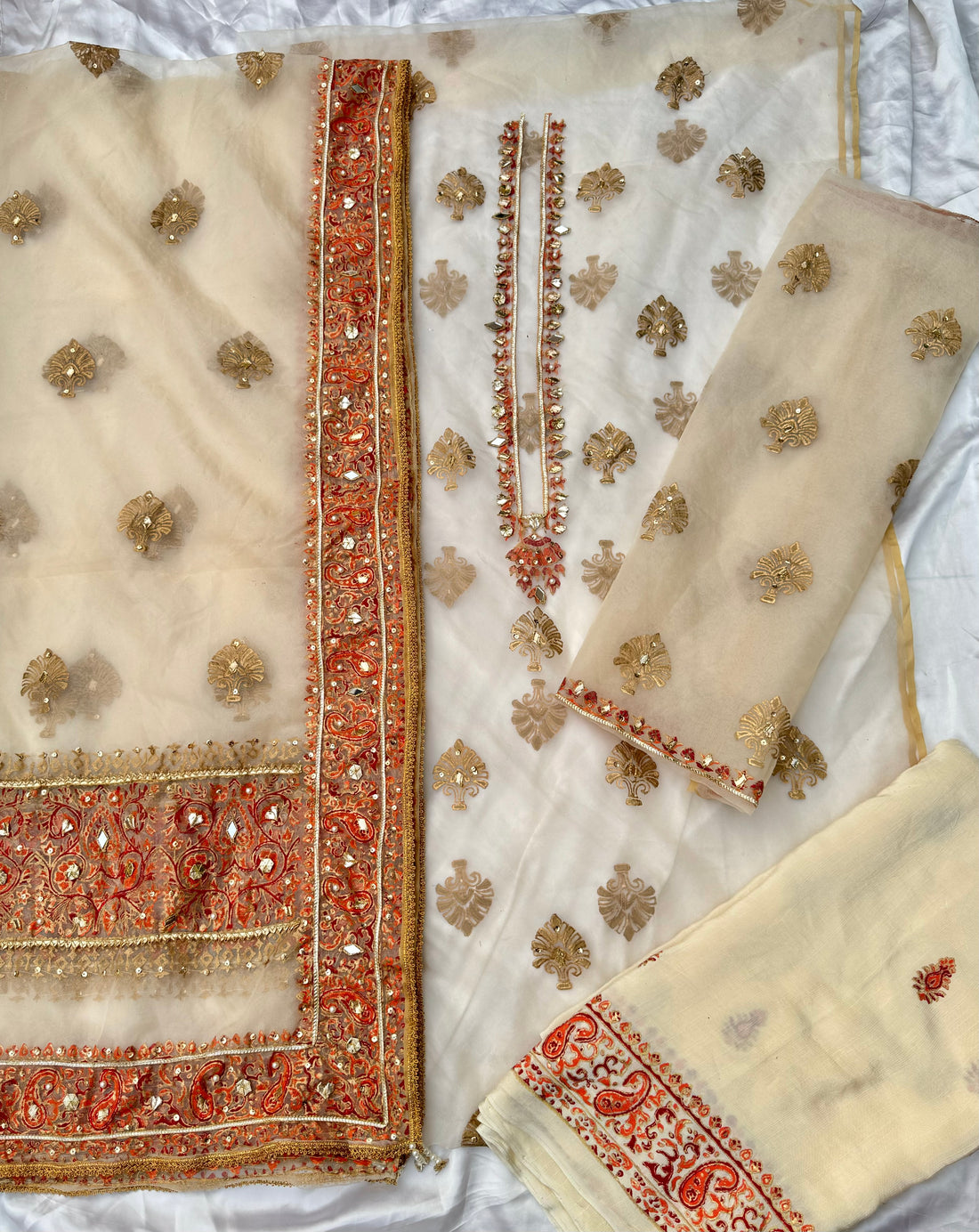 Off-White Organza Embellished Shirt & Embellished Dupatta