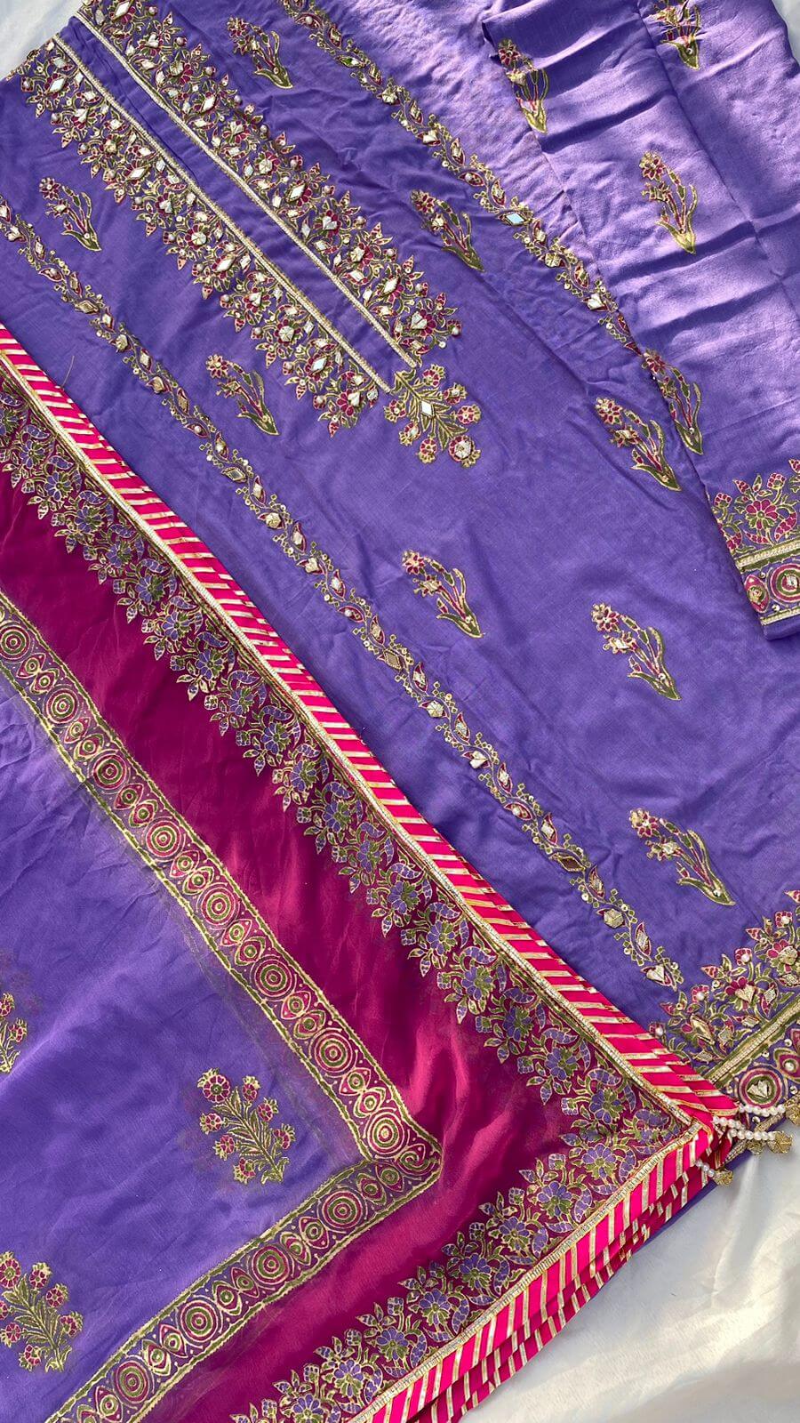 Lavender Embellished Cotton-Lawn Suit With Two-Shaded Dupatta