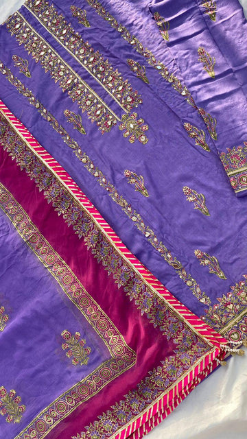 Lavender Embellished Cotton-Lawn Suit With Two-Shaded Dupatta