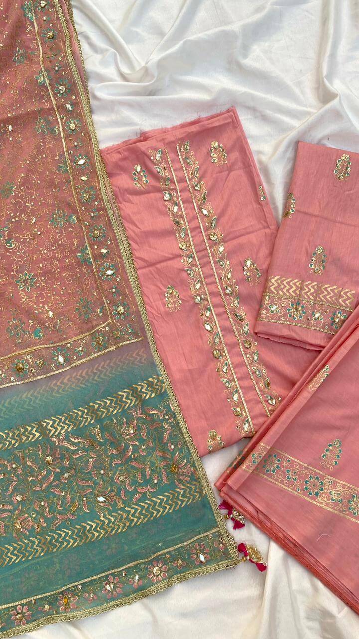 Unstitched Sweet Pink Pure Lawn Sharara Pants Suit With Two-Shaded Dupatta