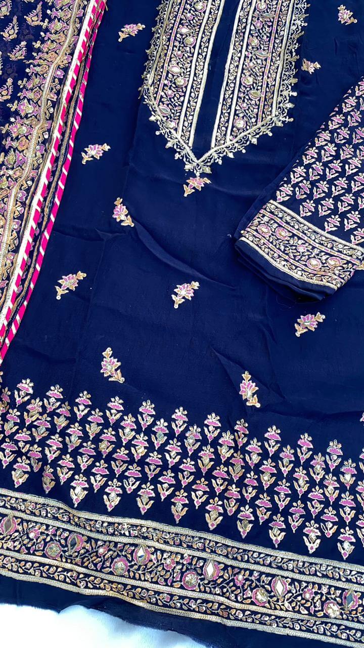 Royal Blue Embellished Raw Silk Set