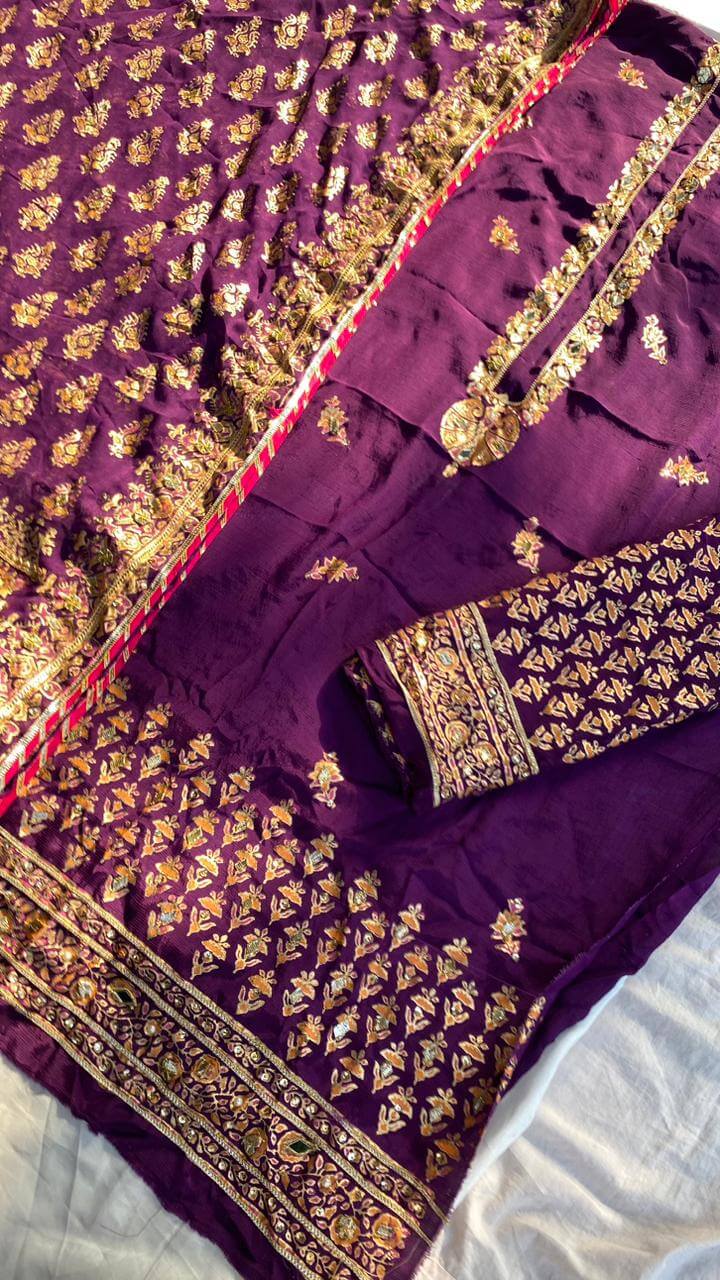 Purple Embellished Raw Silk Set