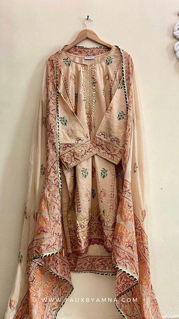 Stitched Beige Embellished Lawn Suit