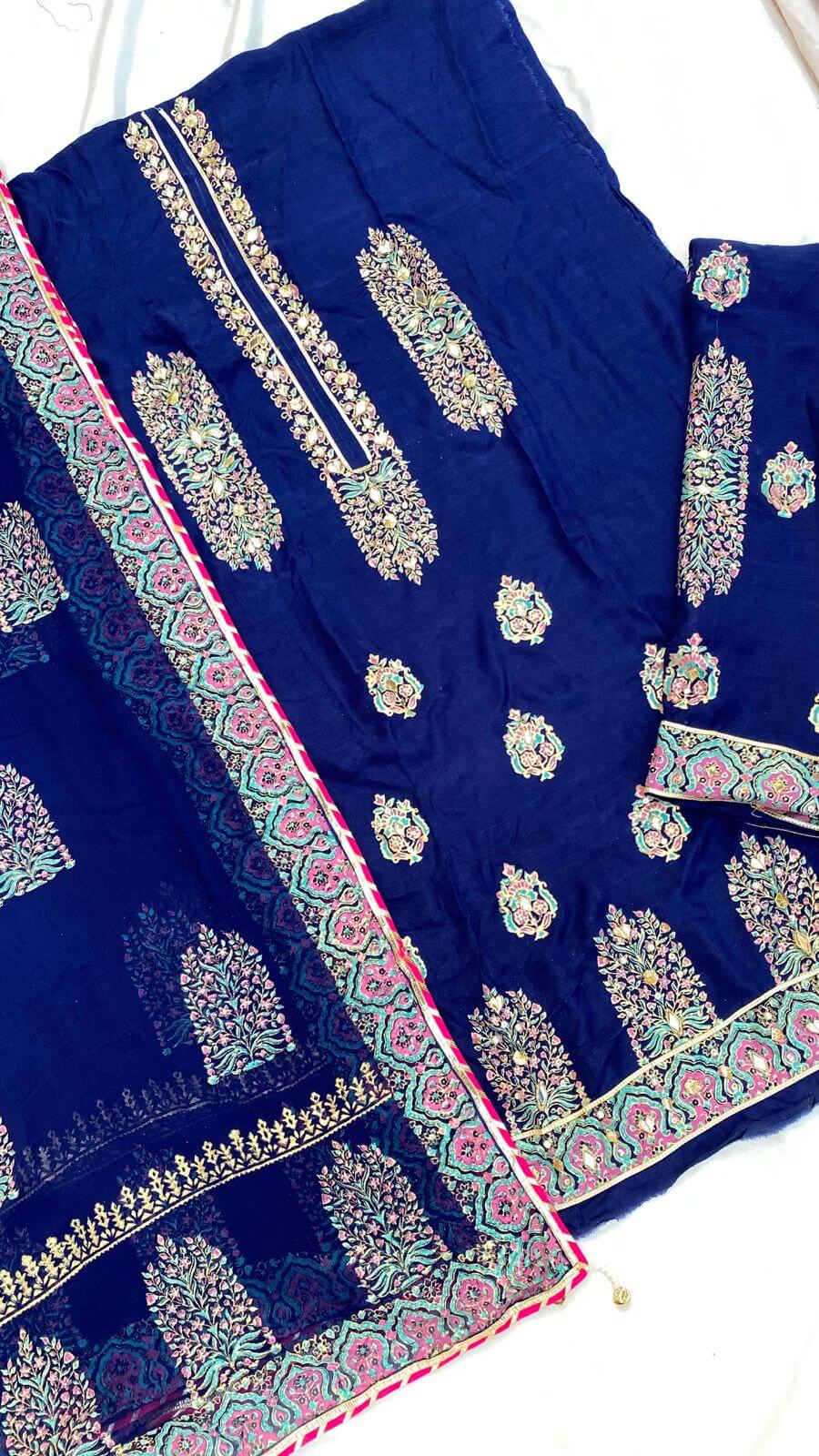 Royal Blue Embellished Raw Silk Set