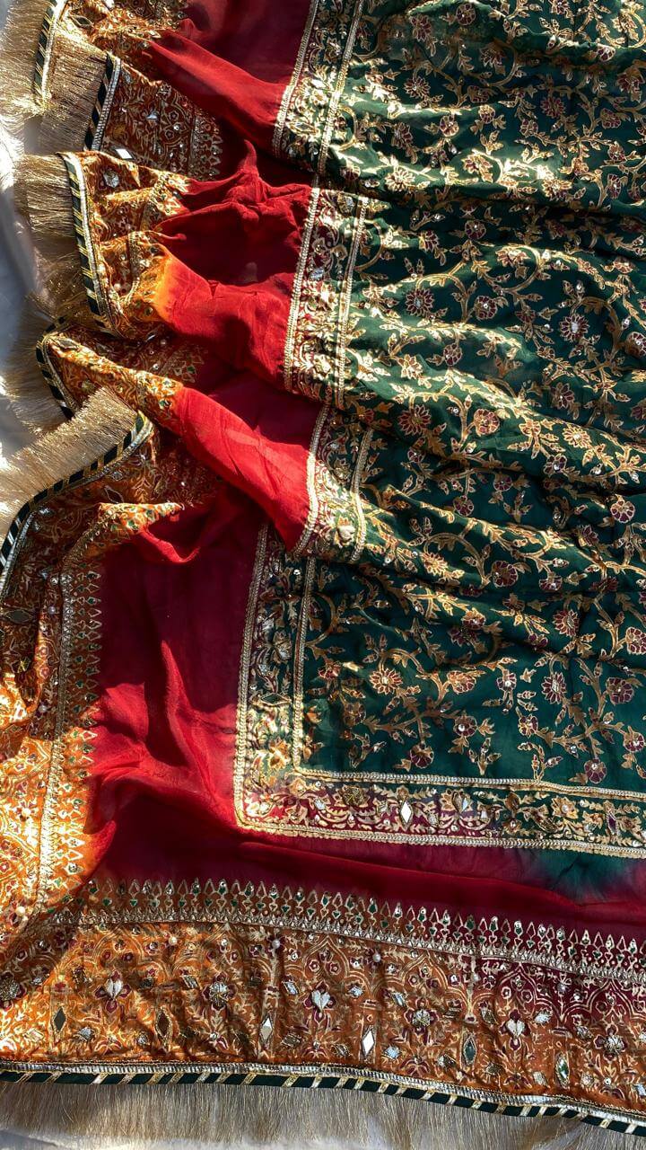 Maroon with Multi China Silk Dupatta