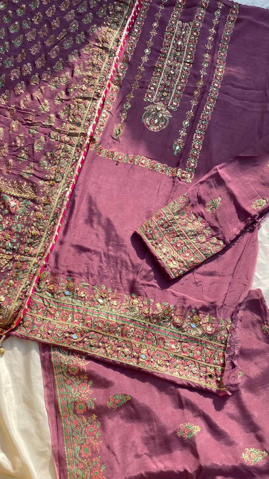 Unstitched Lilac Raw Silk Sharara Set