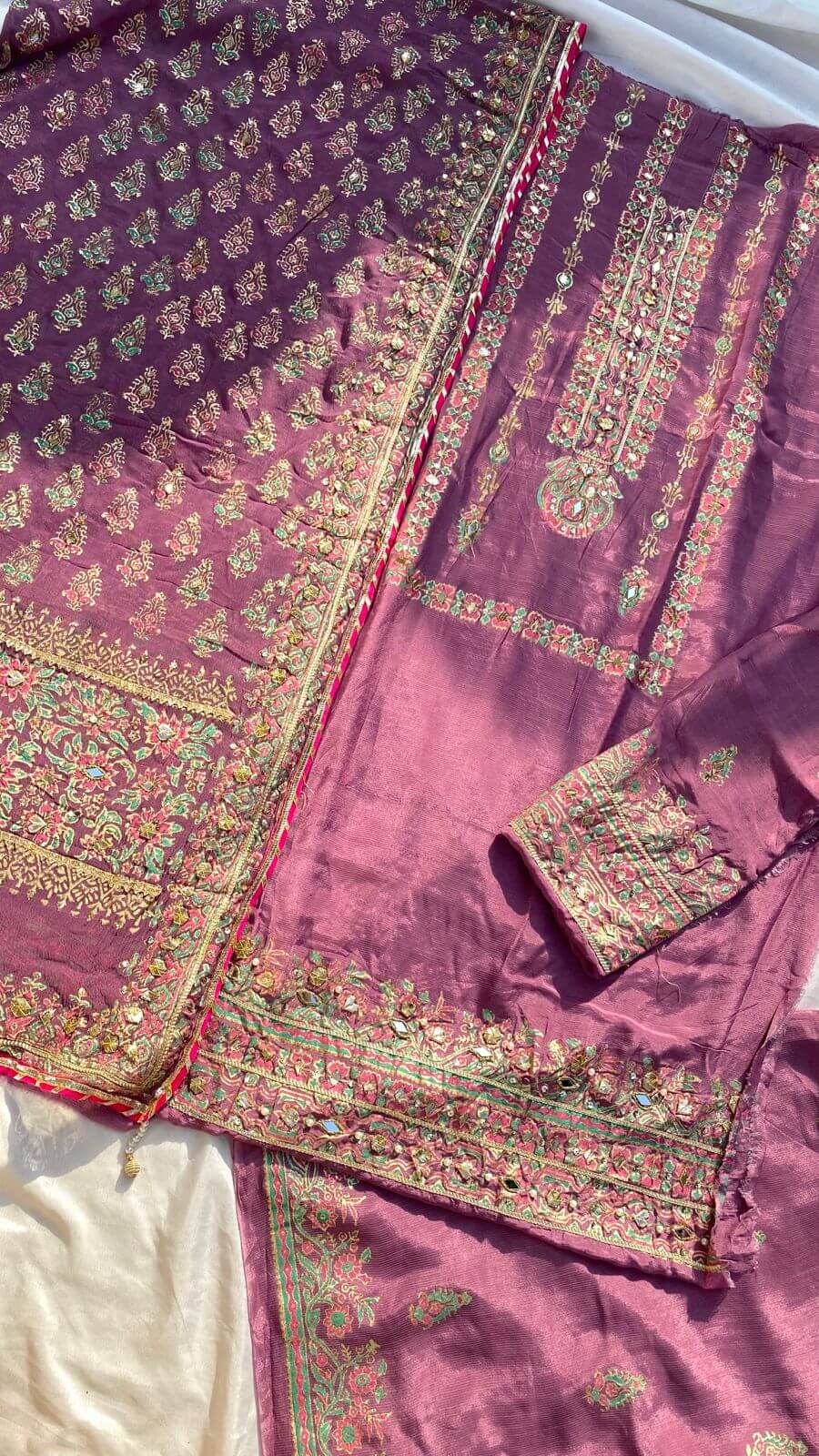 Unstitched Lilac Raw Silk Sharara Set