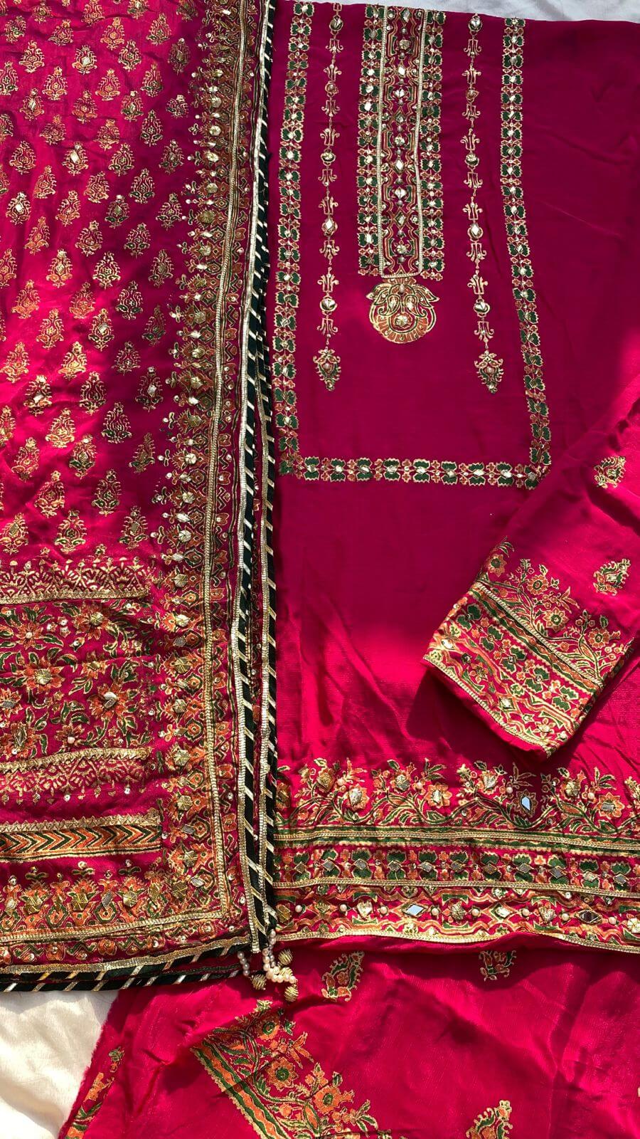 Unstitched Shocking Pink Raw Silk Sharara Set