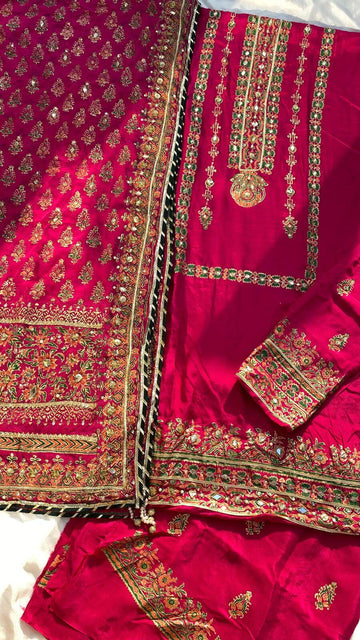 Unstitched Shocking Pink Raw Silk Sharara Set