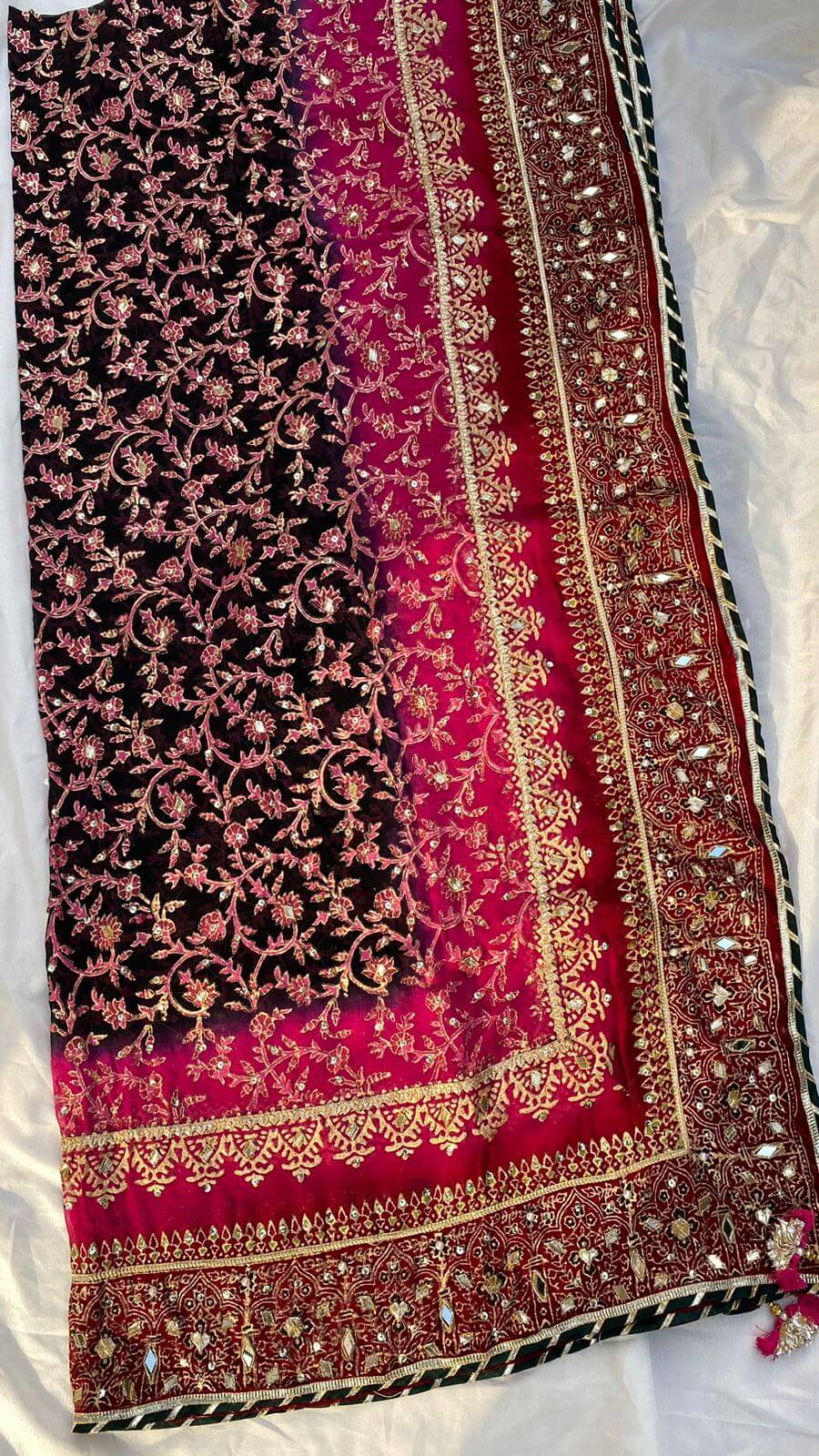 Black & Pink Multi China Silk Dupatta