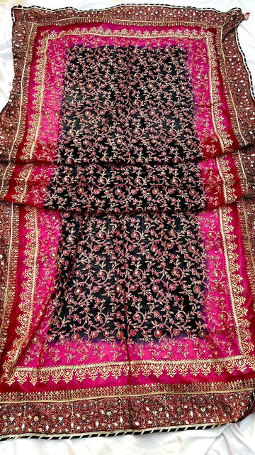 Black & Pink Multi China Silk Dupatta