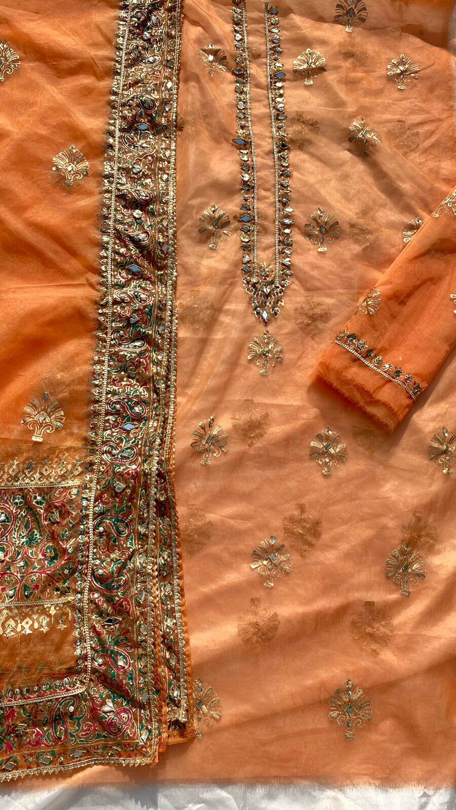 Light Orange Pure Organza Embellished Shirt & Embellished Dupatta