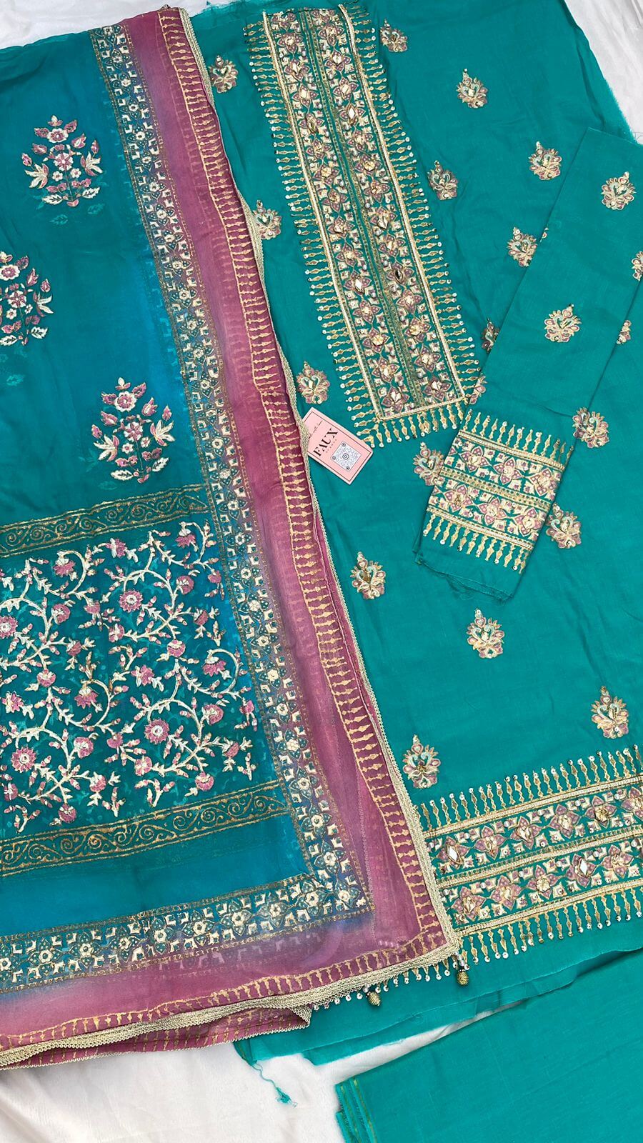 Vimeo Blue Embellished Cotton-Lawn Suit With Two-Shaded Dupatta