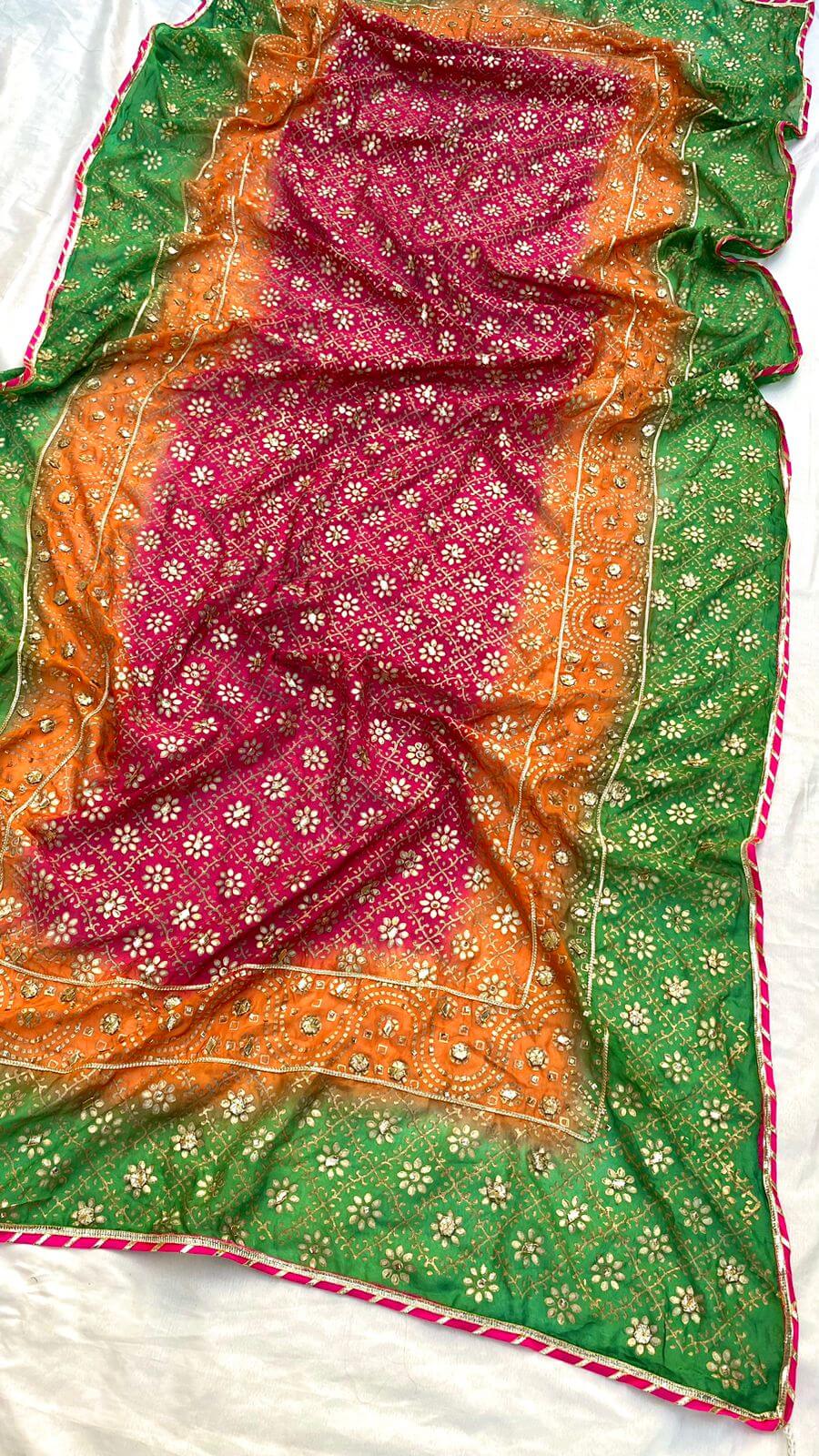 Three-Shaded Chiffon Embellished Silk Dupatta