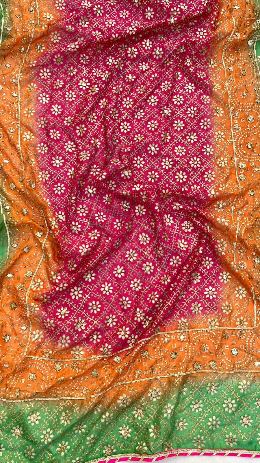 Three-Shaded Chiffon Embellished Silk Dupatta