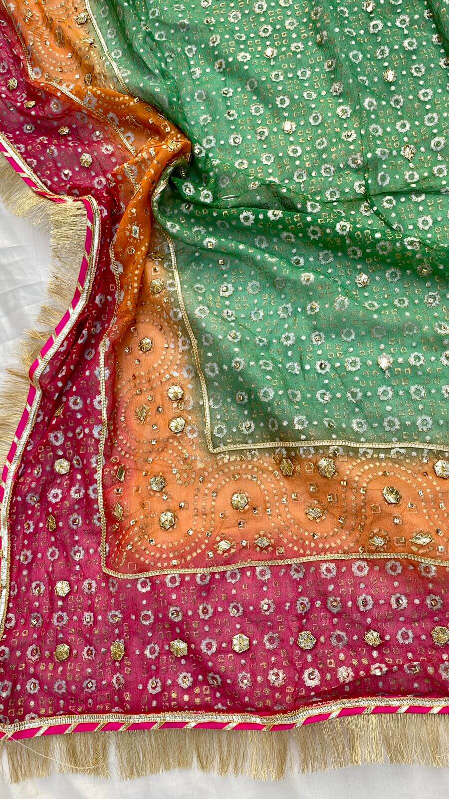 Three-Shaded Chiffon Embellished Chunri Dupatta