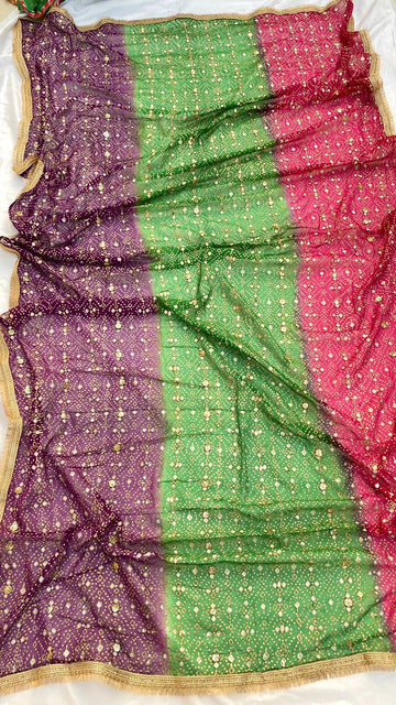 Three-Shaded Chiffon Embellished Chunri Dupatta