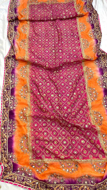 Three-Shaded Silk Embellished Chunri Dupatta