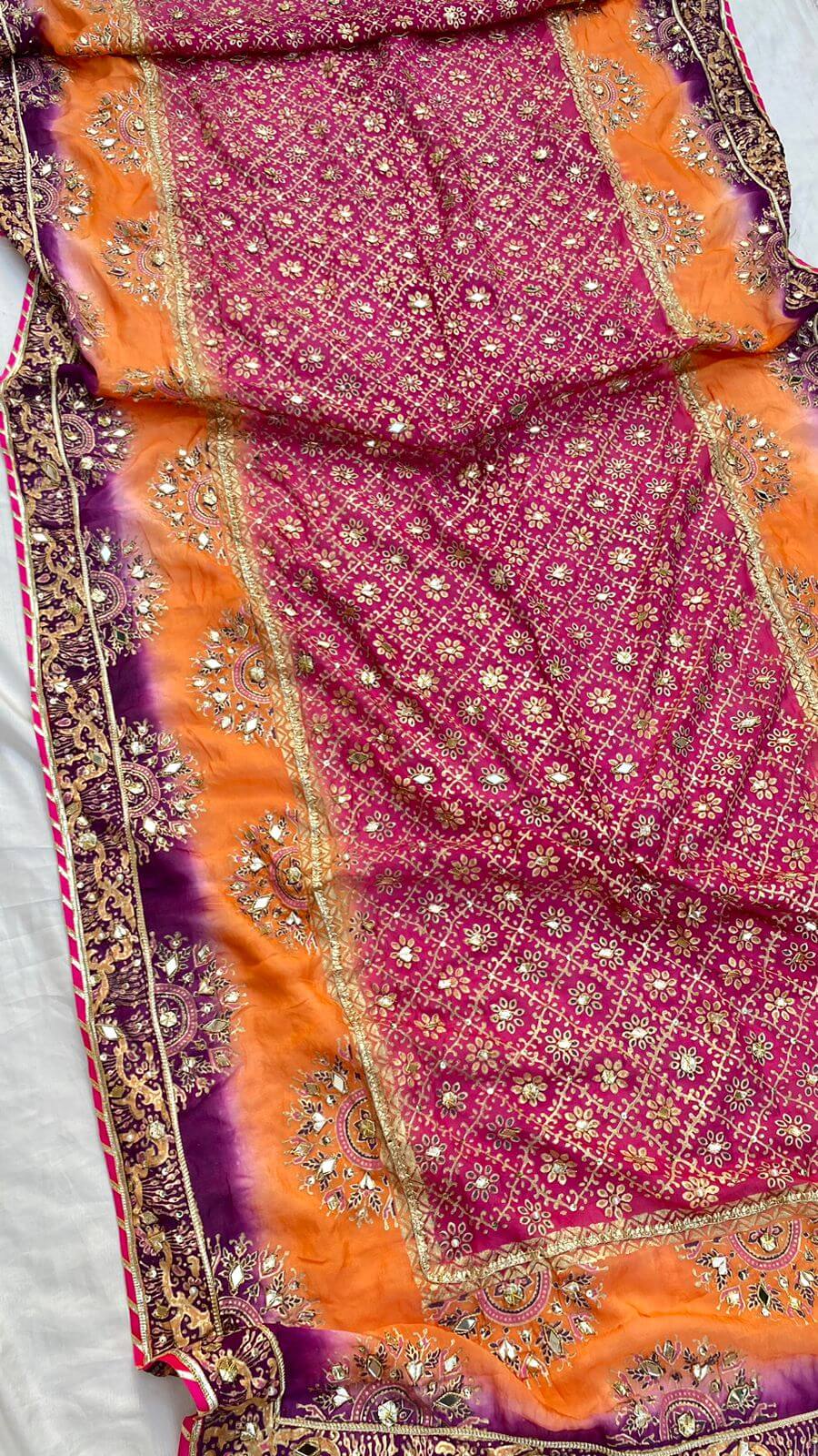 Three-Shaded Silk Embellished Chunri Dupatta