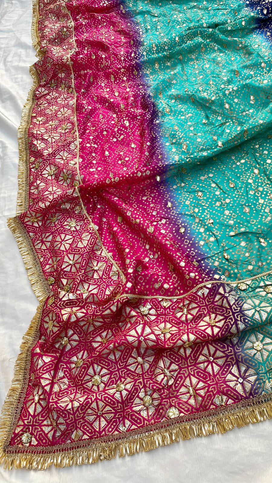 Three-Shaded Silk Embellished Chunri Dupatta