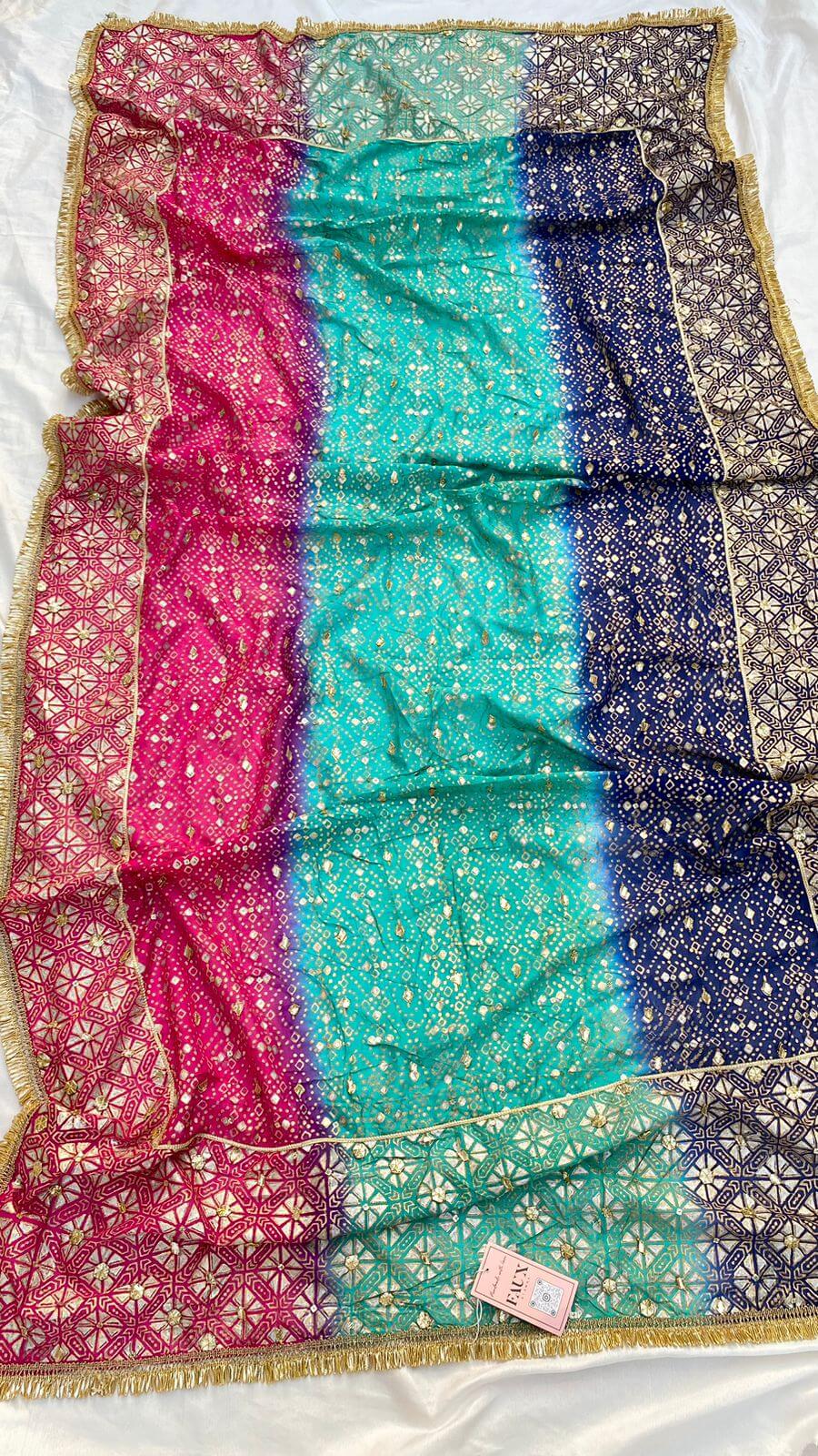 Three-Shaded Silk Embellished Chunri Dupatta