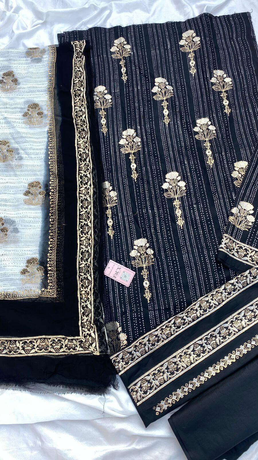 Black Cotton-Lawn Suit With Two-Shaded Dupatta