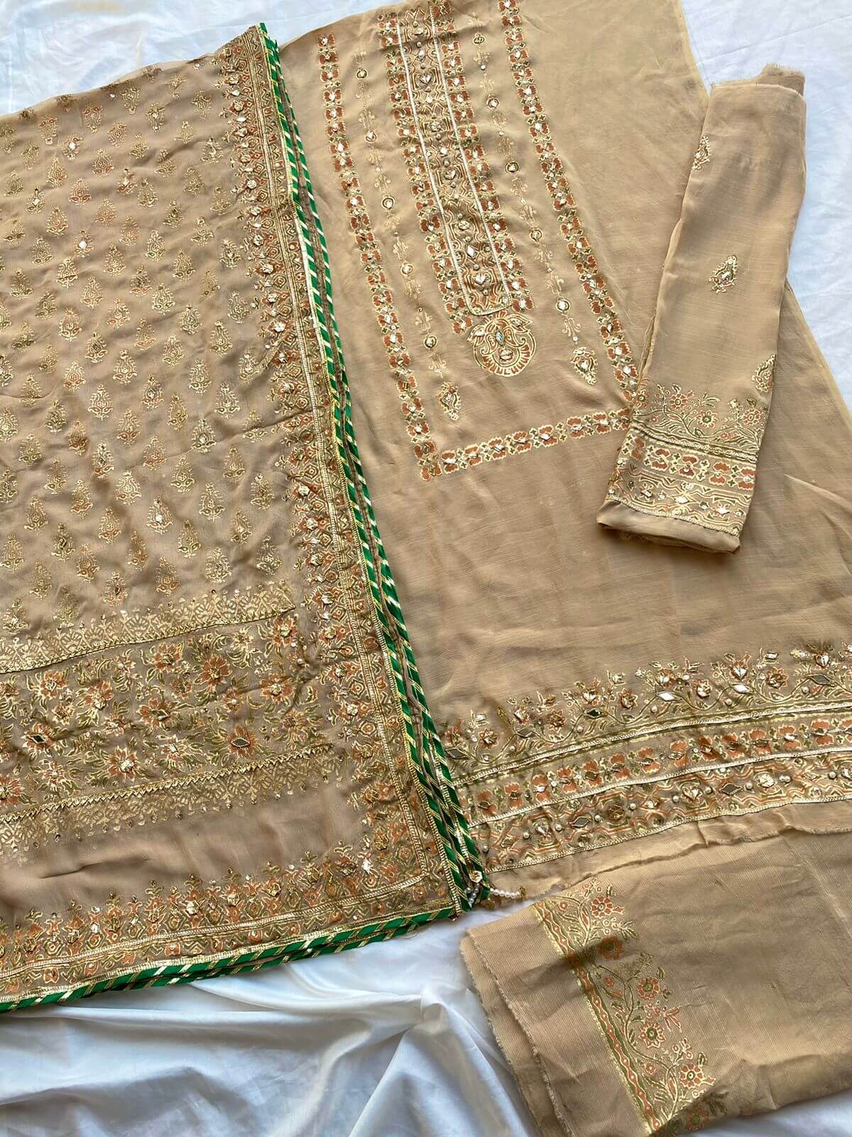 Unstitched Beige Raw Silk Set