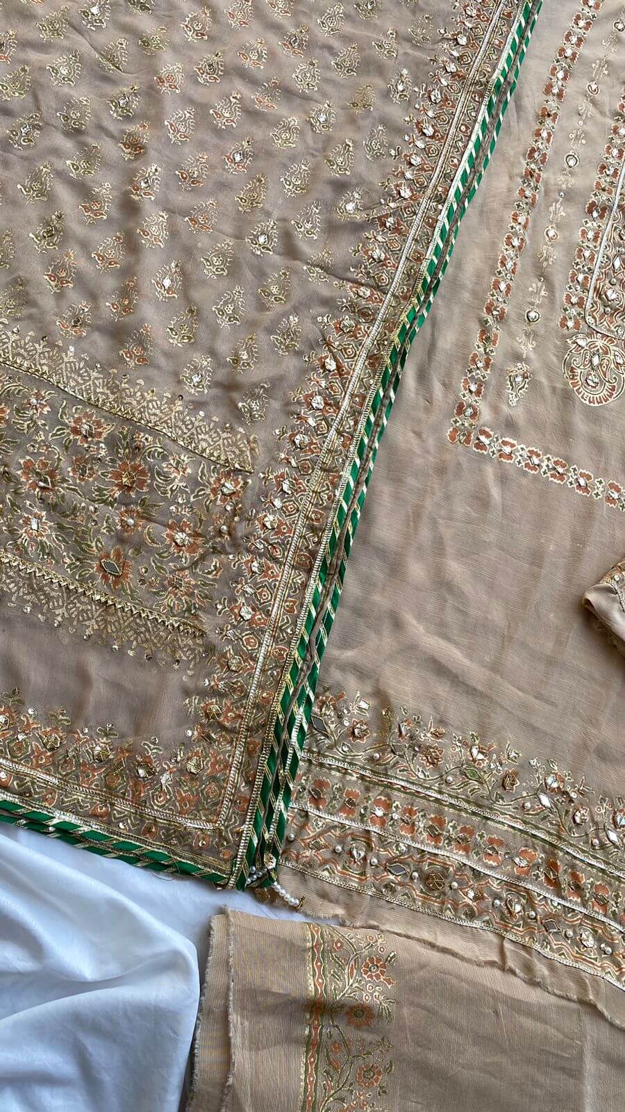 Unstitched Beige Raw Silk Set