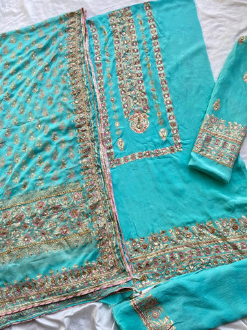 Unstitched Sky Blue Raw Silk Set