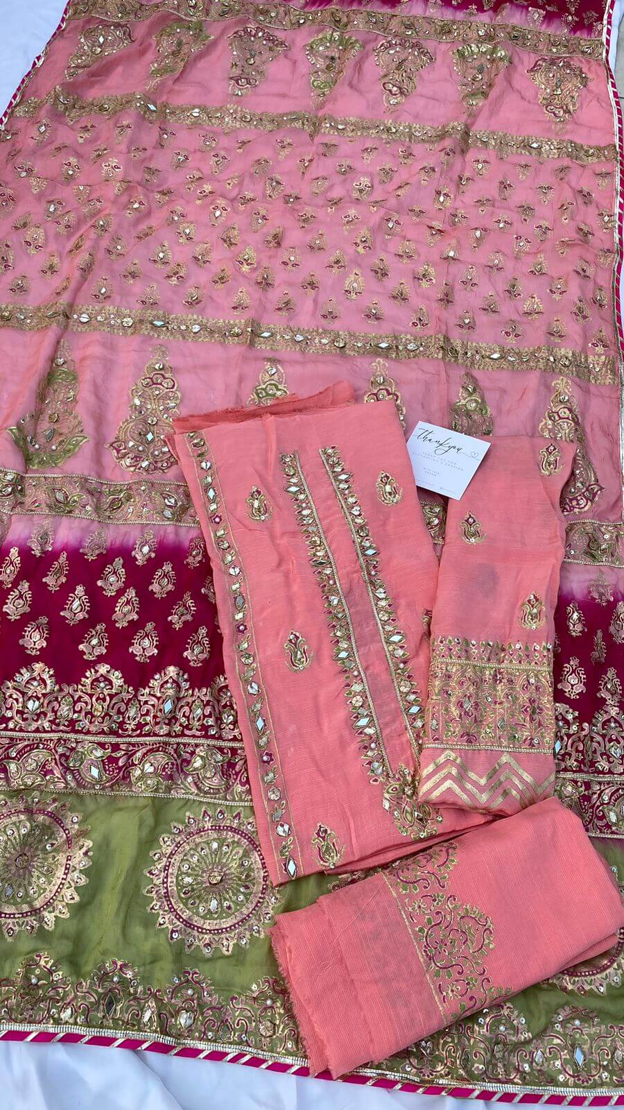 Peach Multi Dupatta Raw Silk Set