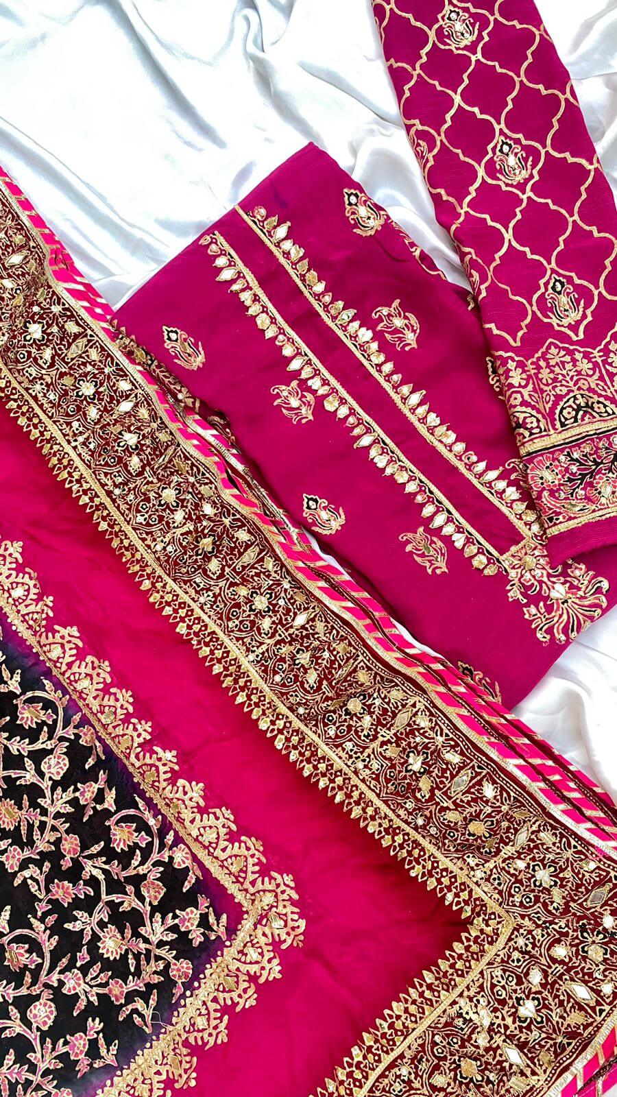 Magenta Pink Multi Dupatta Raw Silk Set