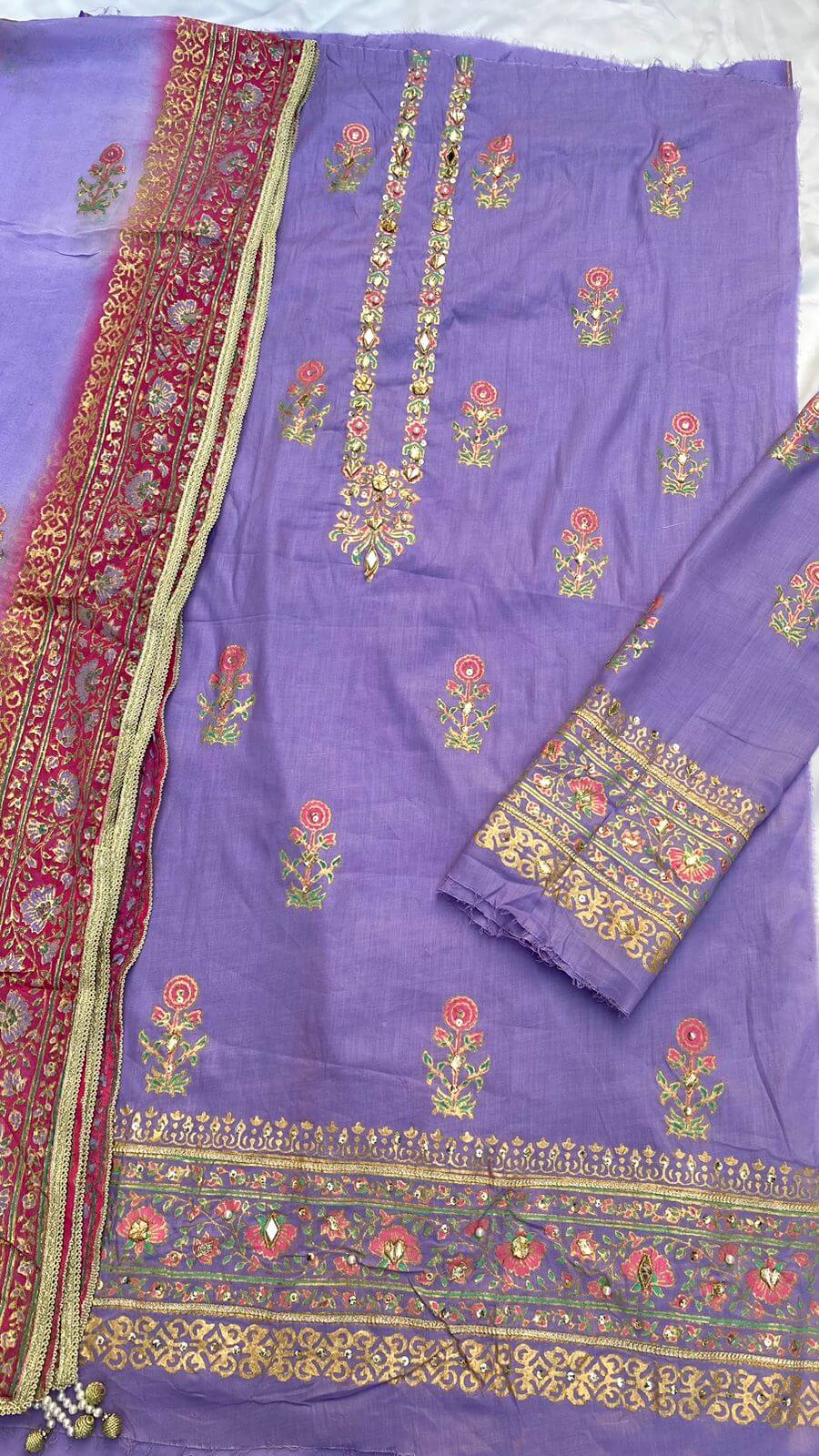 Lavender Embellished Cotton-Lawn Suit With Two-Shaded Dupatta