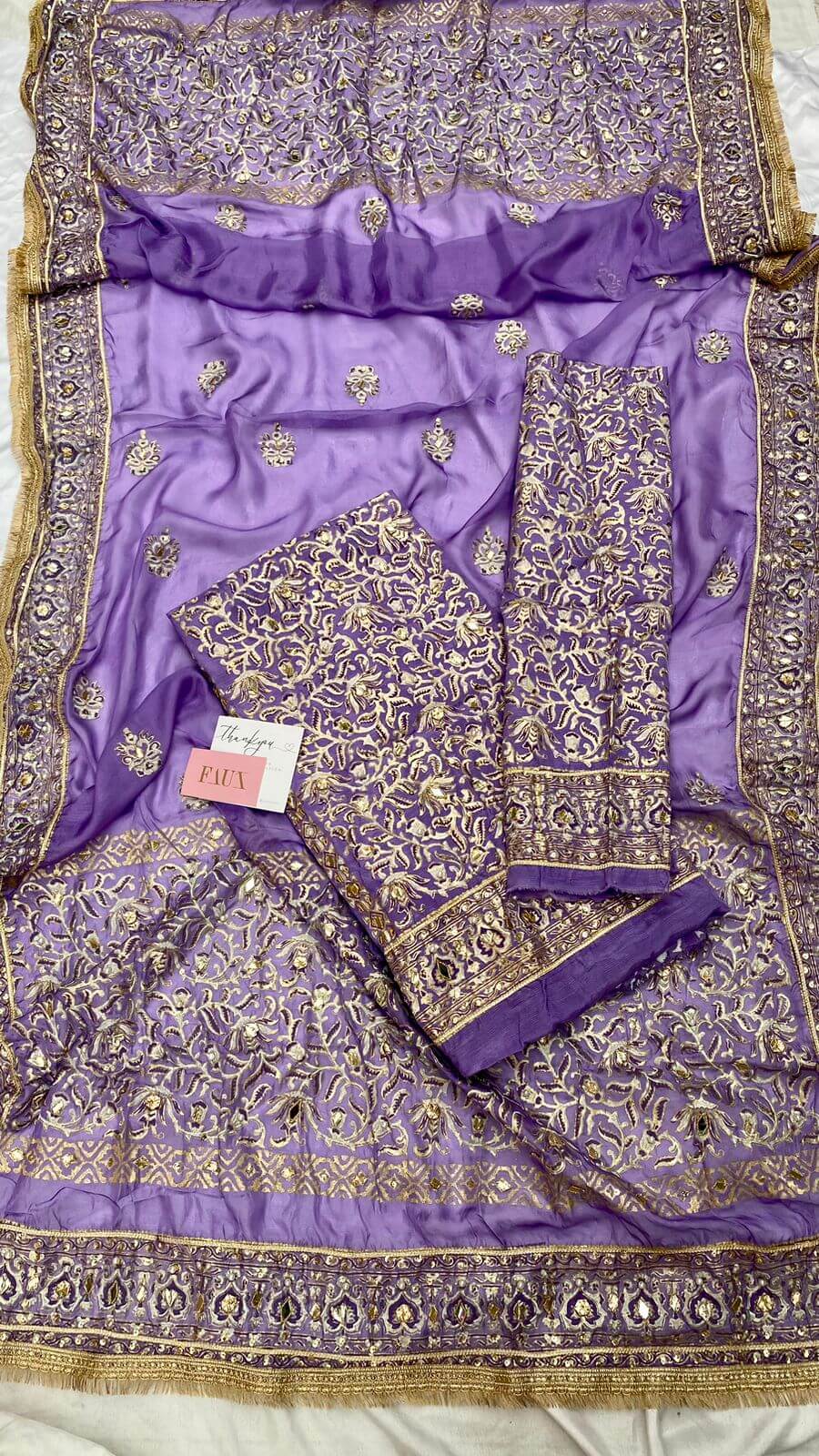 Unstitched Lavender White Raw Silk Set