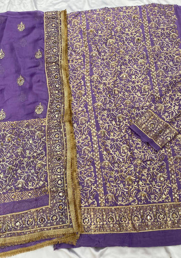 Unstitched Lavender White Raw Silk Set