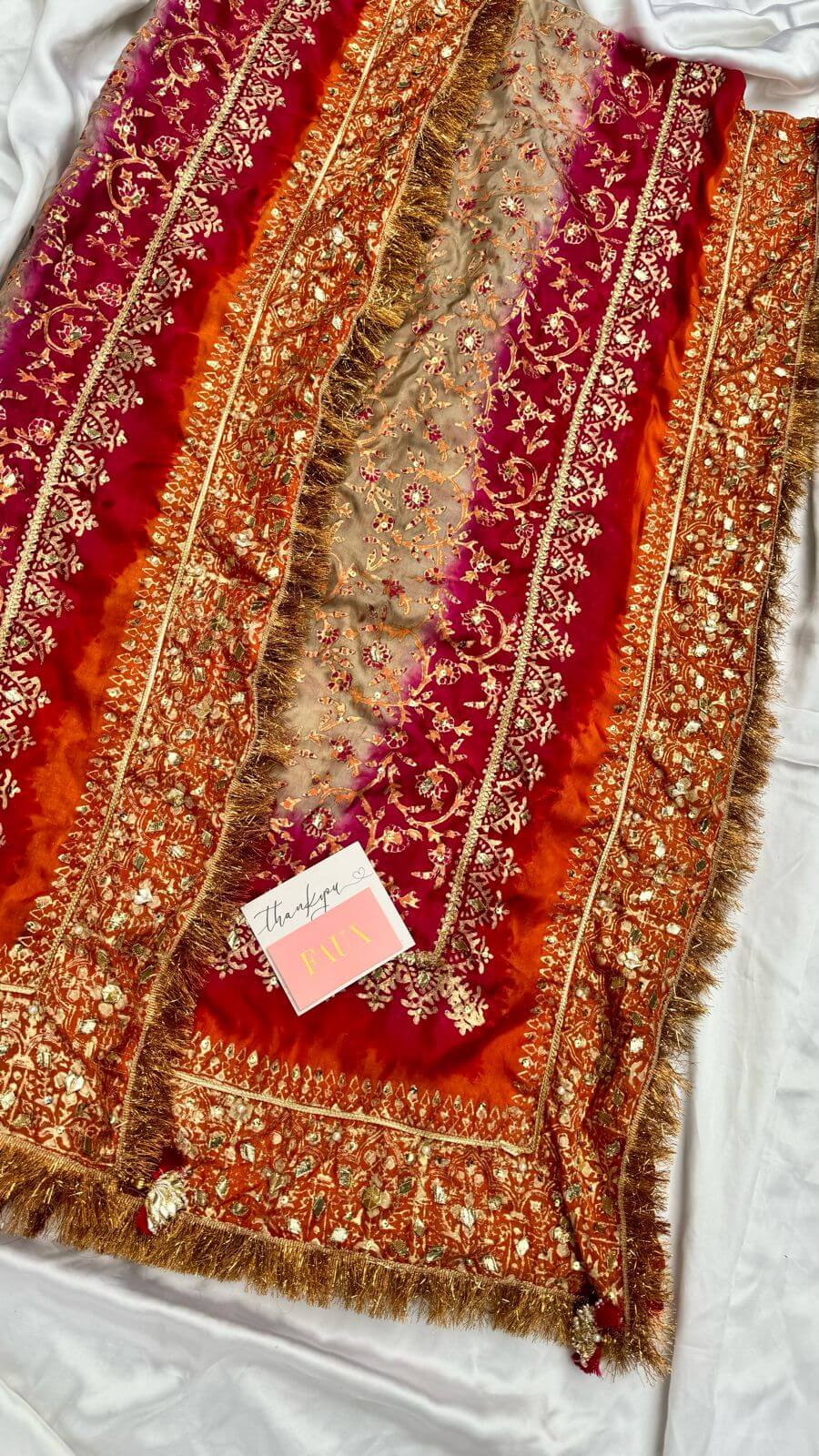 Pink, Beige, Orange Multi China Silk Dupatta