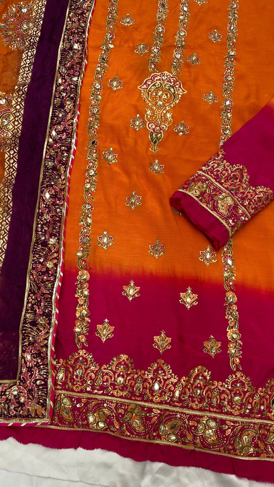 Orange Multi Dupatta Raw Silk Set