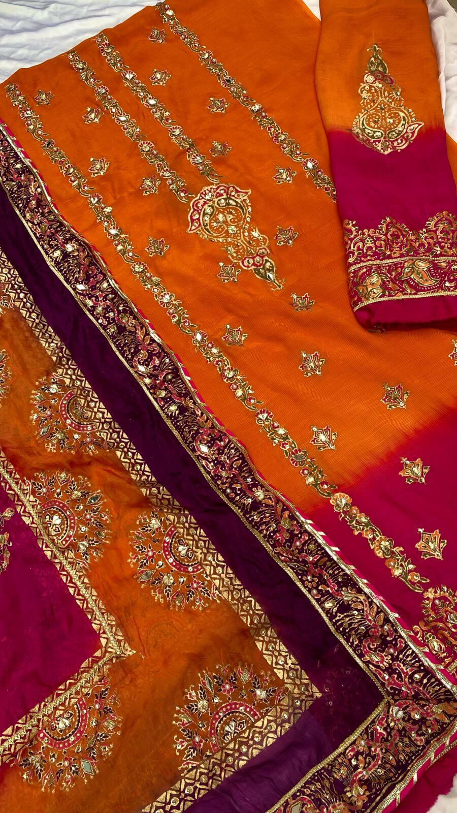 Orange Multi Dupatta Raw Silk Set