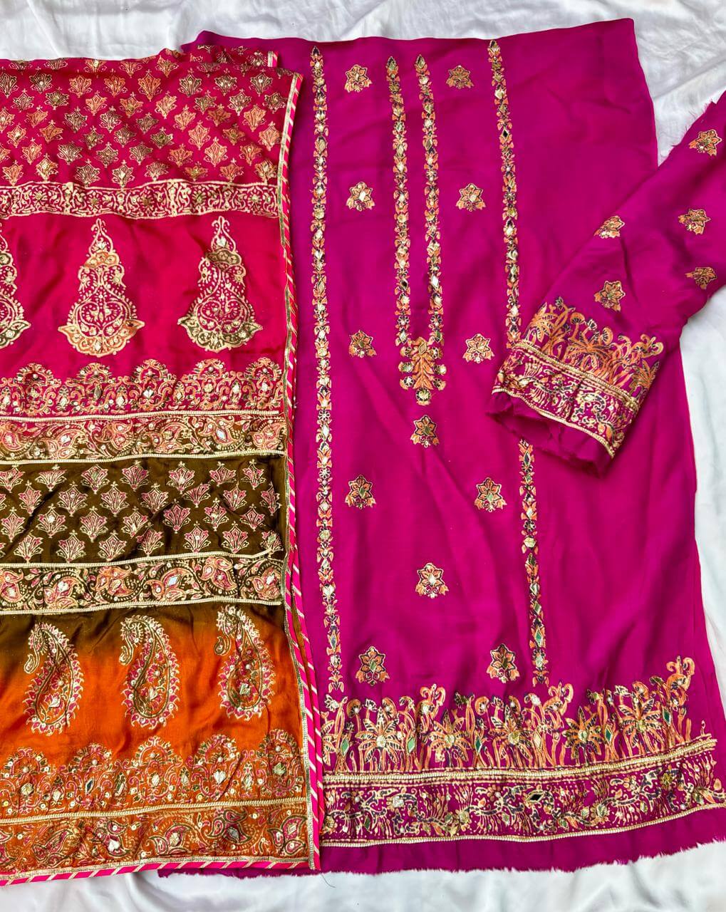 Magenta Multi Dupatta Raw Silk Set