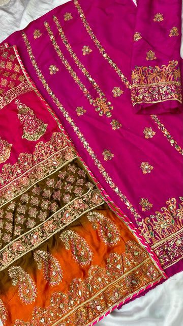 Magenta Multi Dupatta Raw Silk Set